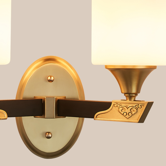 Luxury Mid-century 1/2 Light Ethnic Carved Design Brass Wall Sconce Wall Light in Cylnder Glass Shade for Bedroom/ Hallway / Bar / Bathroom