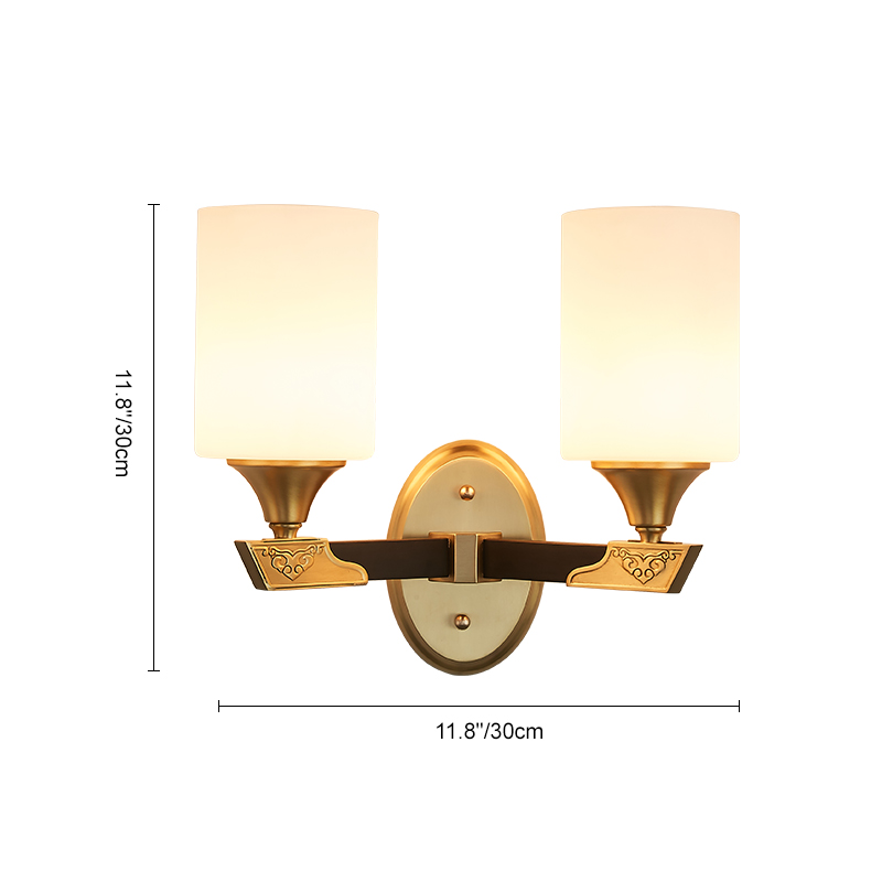 Luxury Mid-century 1/2 Light Ethnic Carved Design Brass Wall Sconce Wall Light in Cylinder Glass Shade for Bedroom/ Hallway / Bar / Bathroom