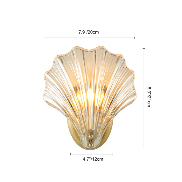 Modern Creative Fluted Glass Clear Shell Wall Sconce Lighting Copper Wall Lamp Bedside Lamp for Restaurant Living Room Hallway