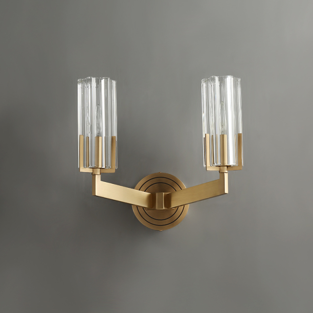 Minimalist Modern 1/2 Light Polished Brass Cylnder Glass Shade Wall Sconce Wall Light Bathroom Vanity Light