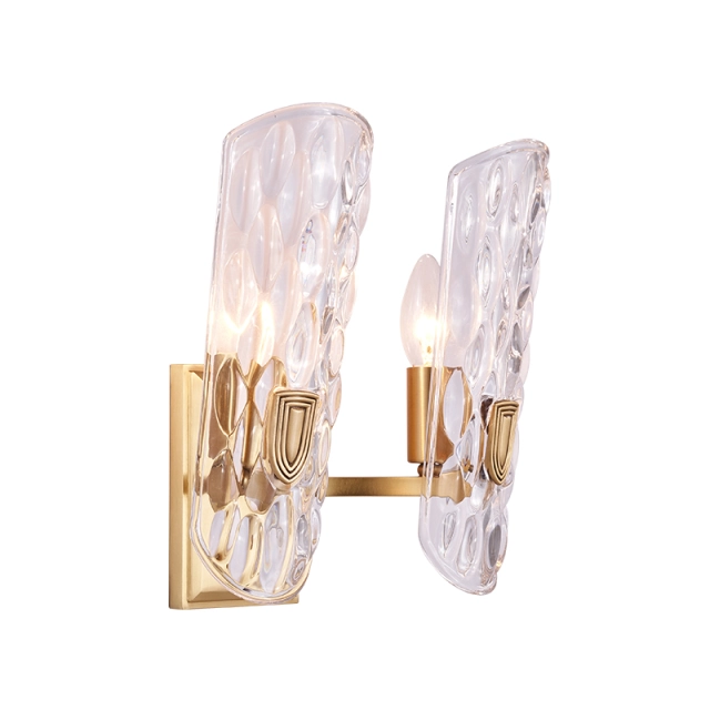 Modern Glam 2 Light Fluted Glass Clear Glass Shade Wall Sconce Copper Wall Lamp for Living Room Hallway Bedroom