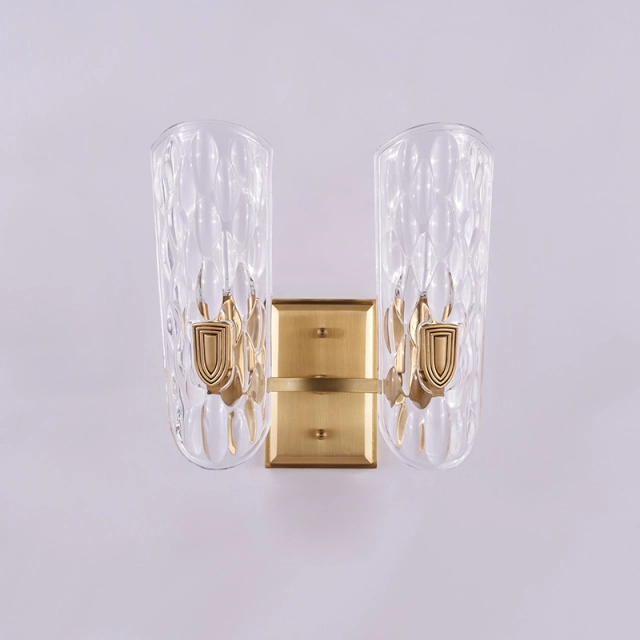 Modern Glam 2 Light Fluted Glass Clear Glass Shade Wall Sconce Copper Wall Lamp for Living Room Hallway Bedroom