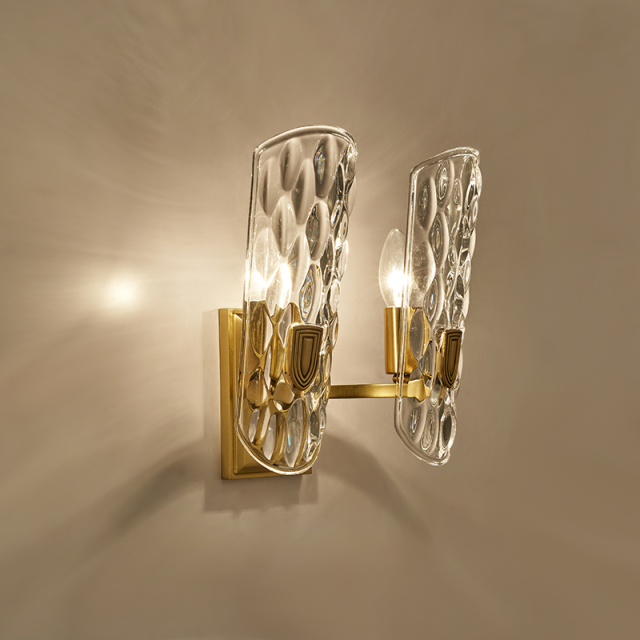 Modern Glam 2 Light Fluted Glass Clear Glass Shade Wall Sconce Copper Wall Lamp for Living Room Hallway Bedroom