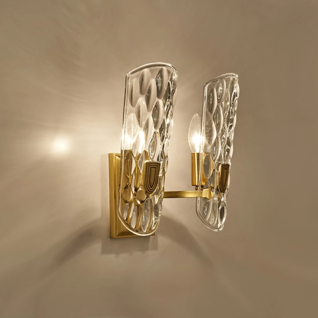 Modern Glam 2 Light Fluted Glass Clear Glass Shade Wall Sconce Copper Wall Lamp for Living Room Hallway Bedroom