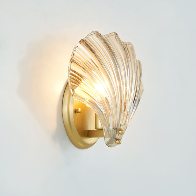 Modern Creative Fluted Glass Clear Shell Wall Sconce Lighting Copper Wall Lamp Bedside Lamp for Restaurant Living Room Hallway