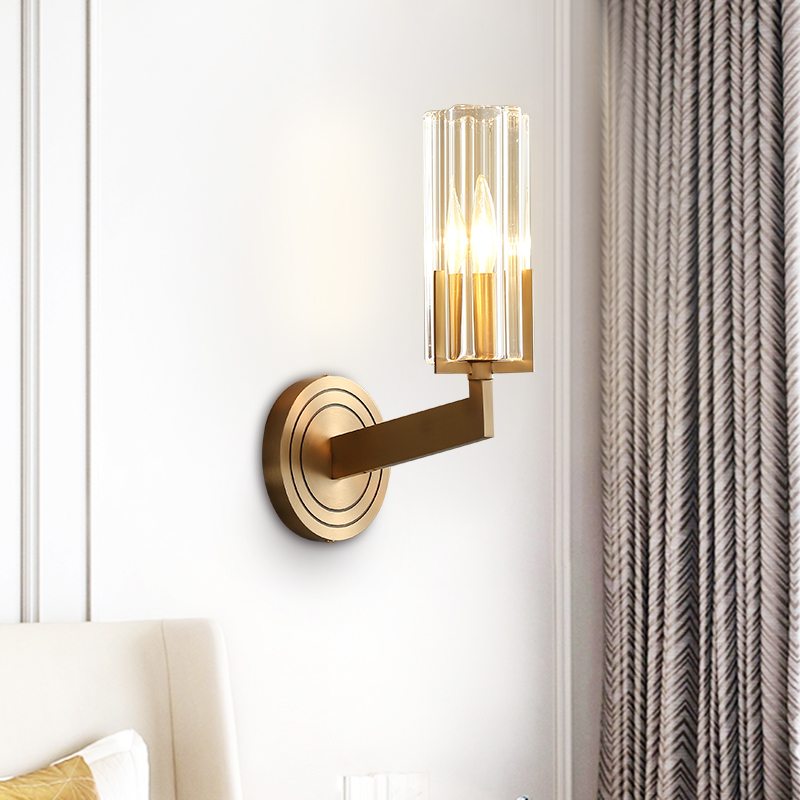 Minimalist Modern 1/2 Light Polished Brass Cylinder Glass Shade Wall Sconce Wall Light Bathroom Vanity Light