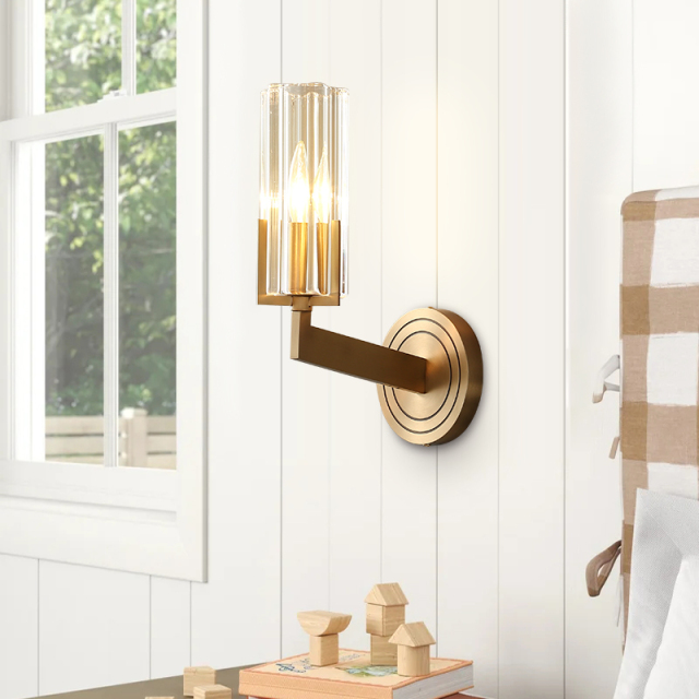 Minimalist Modern 1/2 Light Polished Brass Cylnder Glass Shade Wall Sconce Wall Light Bathroom Vanity Light