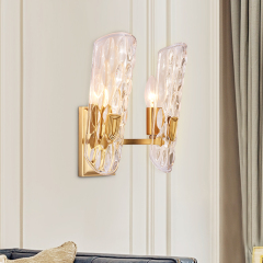 Modern Glam 2 Light Fluted Glass Clear Glass Shade Wall Sconce Copper Wall Lamp for Living Room Hallway Bedroom