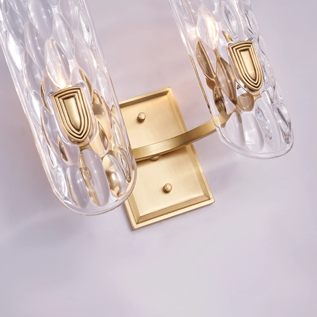 Modern Glam 2 Light Fluted Glass Clear Glass Shade Wall Sconce Copper Wall Lamp for Living Room Hallway Bedroom