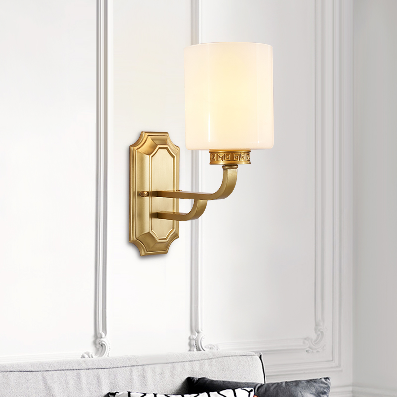 1 Light Modern Polished Gold Cylinder Glass Shade Wall Sconce Wall Light Bathroom Vanity Light for  Bedroom Hallway Living Room