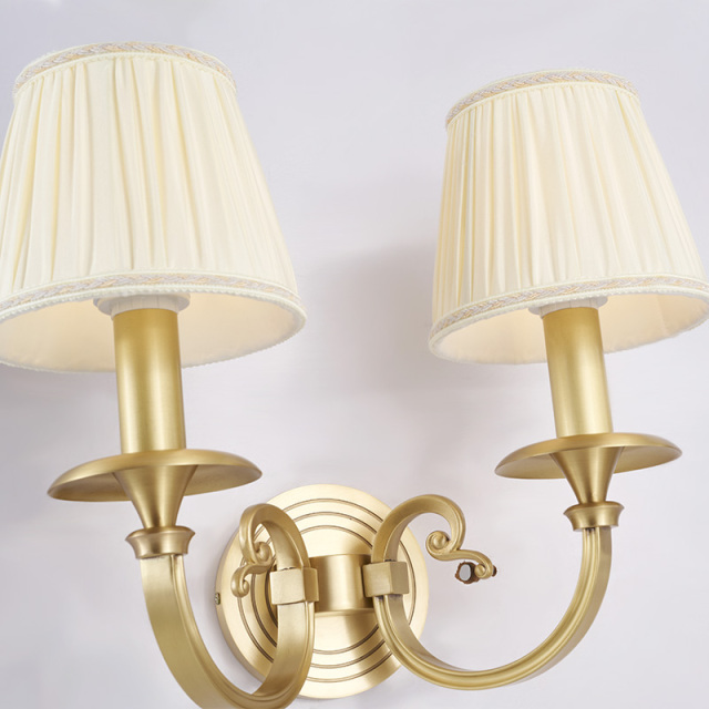 Antique Luxury Brass 2-Light Wall Light Swing Arms with Fabric Shade for Living Room Hallway Bedroom