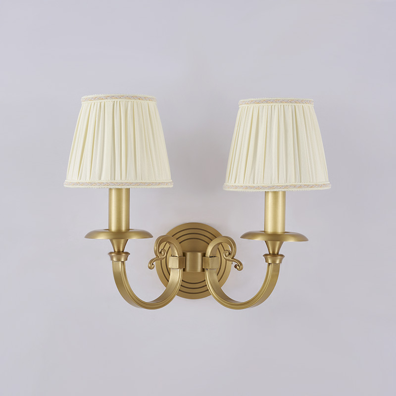 Antique Luxury Brass 2-Light Wall Light Swing Arms with Fabric Shade for Living Room Hallway Bedroom