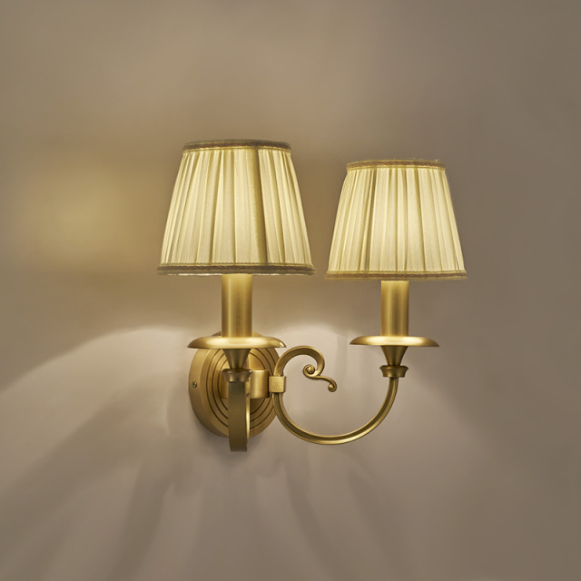 Antique Luxury Brass 2-Light Wall Light Swing Arms with Fabric Shade for Living Room Hallway Bedroom