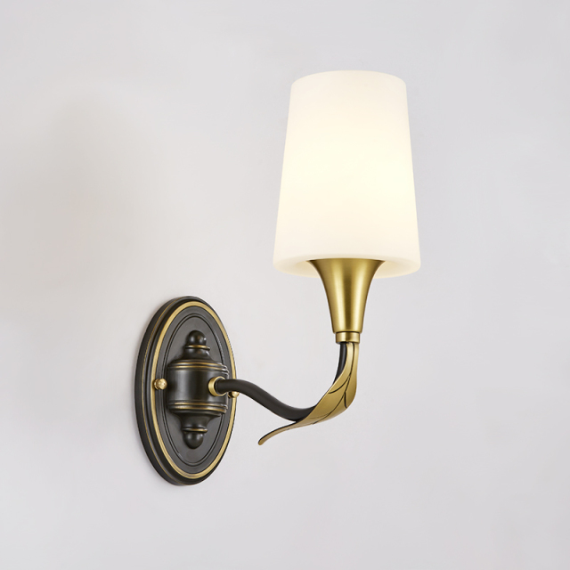 Vintage Modern Black and Gold 1 Light Wall Sconce Light Glass Wall Mount Lamp for Living Room Hallway Bedroom