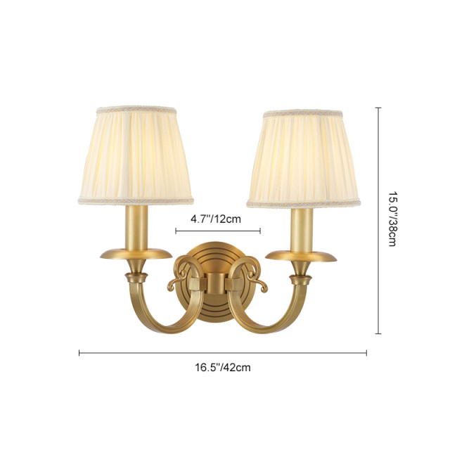 Antique Luxury Brass 2-Light Wall Light Swing Arms with Fabric Shade for Living Room Hallway Bedroom