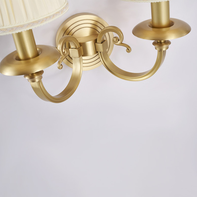 Antique Luxury Brass 2-Light Wall Light Swing Arms with Fabric Shade for Living Room Hallway Bedroom