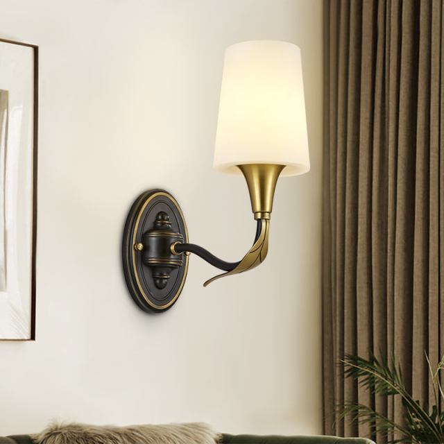 Vintage Modern Black and Gold 1 Light Wall Sconce Light Glass Wall Mount Lamp for Living Room Hallway Bedroom
