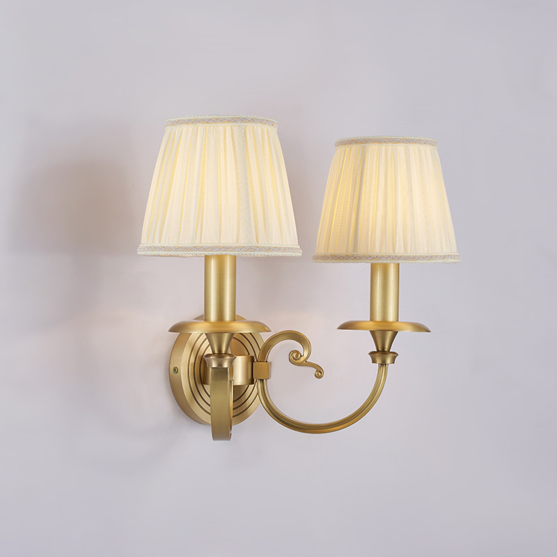 Antique Luxury Brass 2-Light Wall Light Swing Arms with Fabric Shade for Living Room Hallway Bedroom