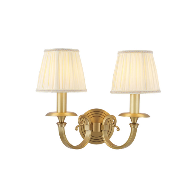 Antique Luxury Brass 2-Light Wall Light Swing Arms with Fabric Shade for Living Room Hallway Bedroom