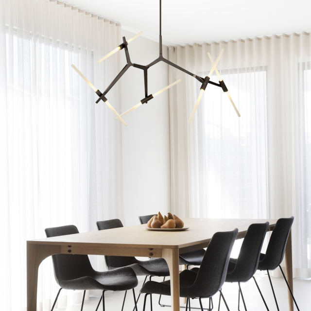 Modern Mid-Century 10 Light Brass Branch Asymmetric Modern Chandelier For Living Room Dining Room