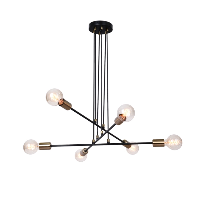 Modern Mid-Century 6-Light Linear Sputnik Chandelier with Double-ended Design in Black for Living /Dining Room