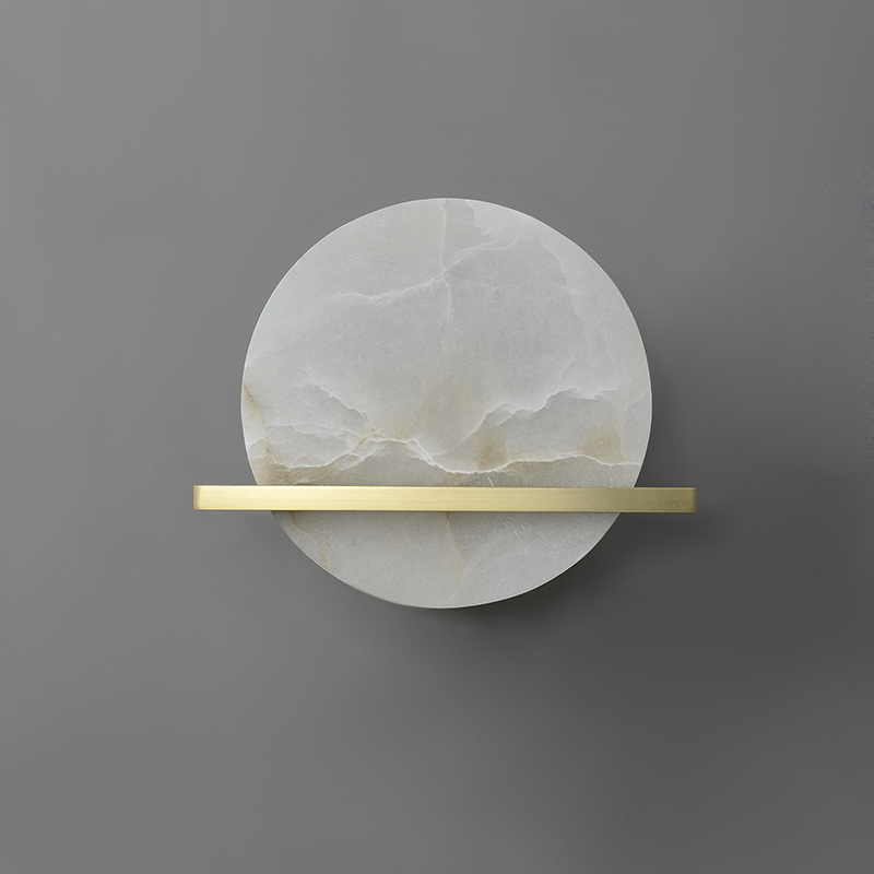 Modern Gold Transmission Wall Lamp Wall Sconce with Marble Round Shade Diffuser for Living Room/ Kitchen/ Bedside