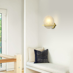 Modern Gold Transmission Wall Lamp Wall Sconce with Marble Round Shade Diffuser for Living Room/ Kitchen/ Bedside