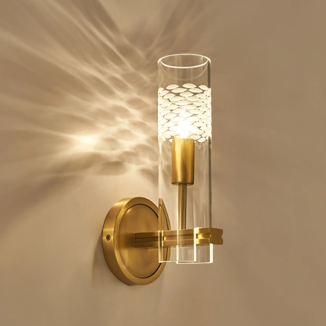 Minimalist Simple Brass Wall Lamp Cylinder Sculpture Shade Wall Sconce for Living Room Hallway Bedroom