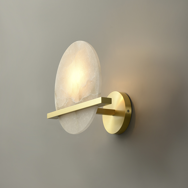 Modern Gold Transmission Wall Lamp Wall Sconce with Marble Round Shade Diffuser for Living Room/ Kitchen/ Bedside