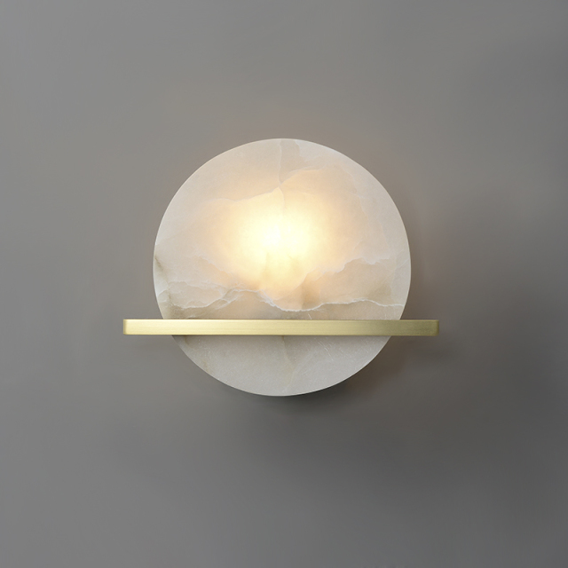 Modern Gold Transmission Wall Lamp Wall Sconce with Marble Round Shade Diffuser for Living Room/ Kitchen/ Bedside