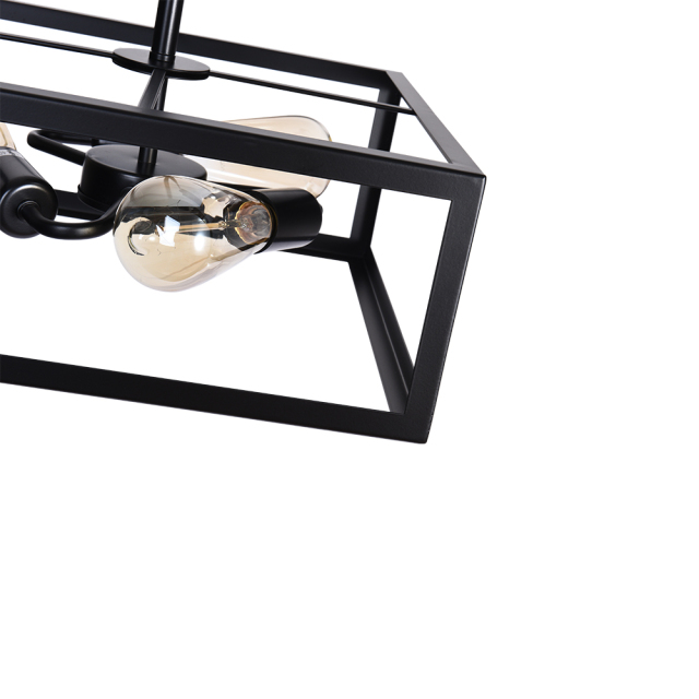 Mid Century Modern 3 Lights Black Square Chandelier Metal Frame Pendant Light For Kitchen Island/Dining Table