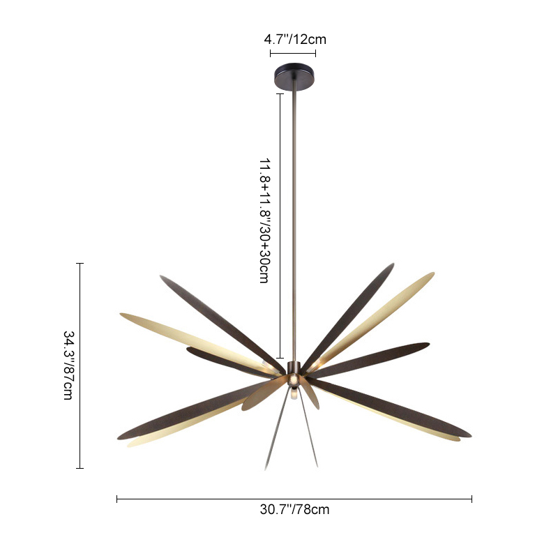 6-Light Mid-century Modern Pendant Lighting Fixture Dragonfly Wings Sputnik Chandelier for Living Room Dining Table