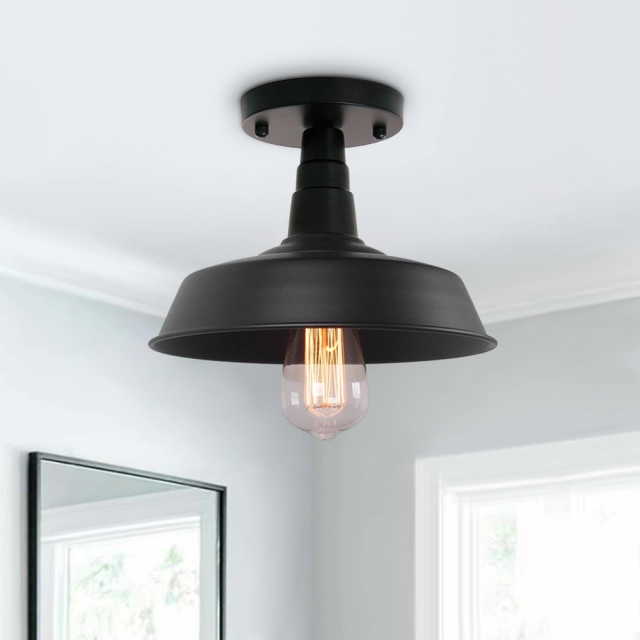 Modern Farmhouse Style One Light Vintage Black Dome Flush Mount Ceiling Light for Entryway/Kitchen