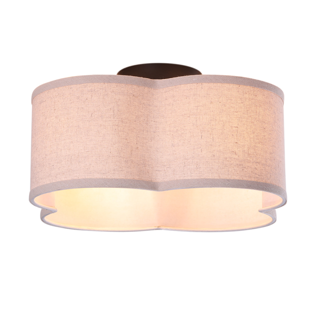 Elegant Modern Scalloped 4-Light Fabric Shade Semi-flush Ceiling Light in Brushed Gold/ Black Finish