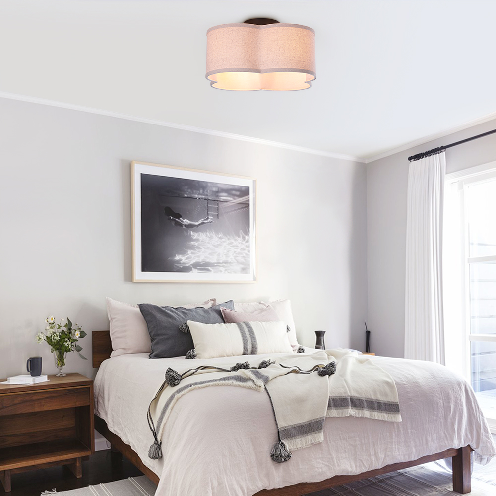 Elegant Modern Scalloped 4-Light Fabric Shade Semi-Flush Ceiling Light in Brushed Gold/ Black Finish for Bedroom Hallway
