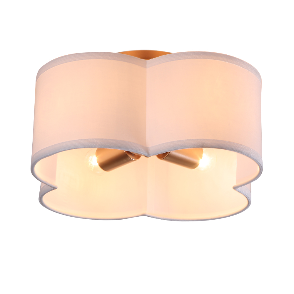 Elegant Modern Scalloped 4-Light Fabric Shade Semi-Flush Ceiling Light in Brushed Gold/ Black Finish for Bedroom Hallway