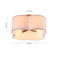 Elegant Modern Scalloped 4-Light Fabric Shade Semi-Flush Ceiling Light in Brushed Gold/ Black Finish for Bedroom Hallway