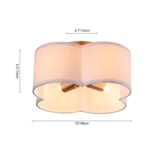 Elegant Modern Scalloped 4-Light Fabric Shade Semi-Flush Ceiling Light in Brushed Gold/ Black Finish for Bedroom Hallway