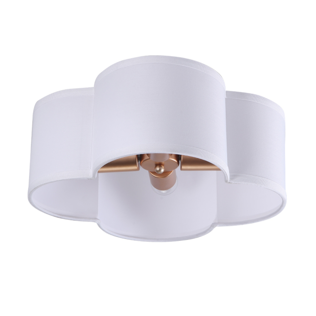 Elegant Modern Scalloped 4-Light Fabric Shade Semi-flush Ceiling Light in Brushed Gold/ Black Finish