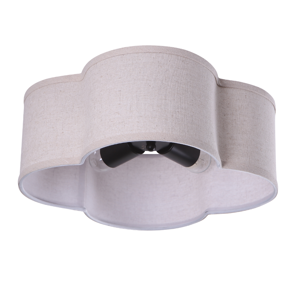 Elegant Modern Scalloped 4-Light Fabric Shade Semi-Flush Ceiling Light in Brushed Gold/ Black Finish for Bedroom Hallway