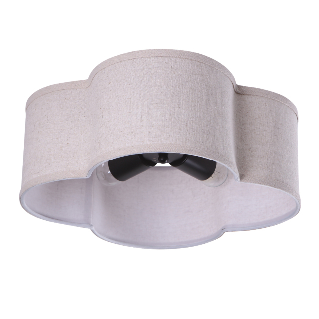 Elegant Modern Scalloped 4-Light Fabric Shade Semi-flush Ceiling Light in Brushed Gold/ Black Finish