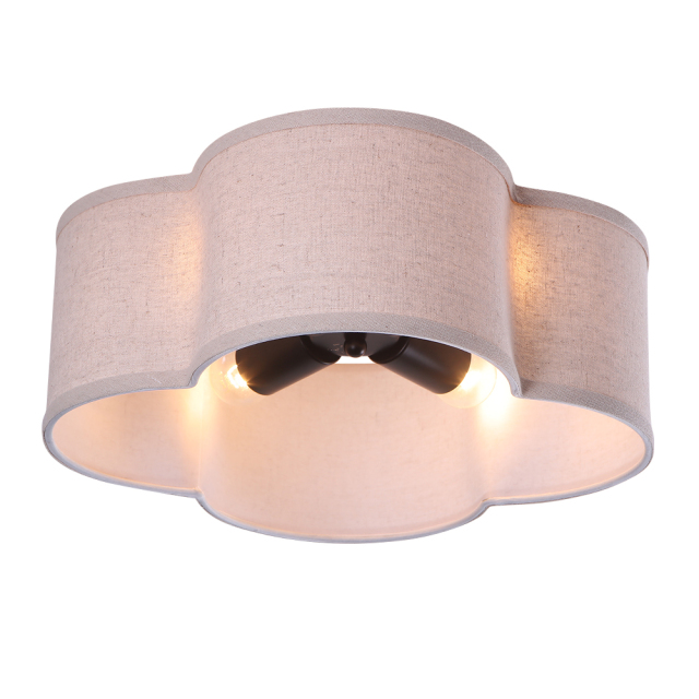Elegant Modern Scalloped 4-Light Fabric Shade Semi-flush Ceiling Light in Brushed Gold/ Black Finish