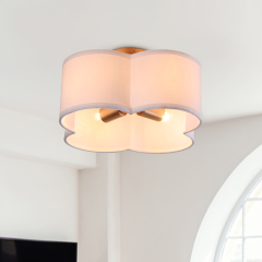 Elegant Modern Scalloped 4-Light Fabric Shade Semi-flush Ceiling Light in Brushed Gold/ Black Finish