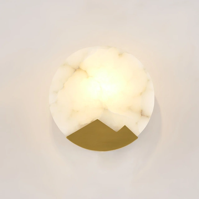 Modern Marble Round Circle Mini Wall Sconce Wall Light in Brass for Bedroom Bedside/ Living Room/ Hallway