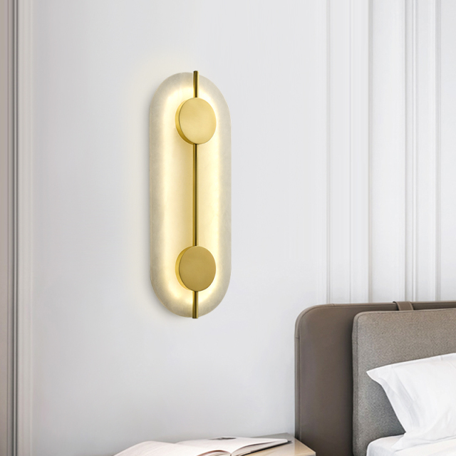 Modern Marble Oval Mini Wall Sconce LED Wall Light Bedroom Bedside Light in Gold
