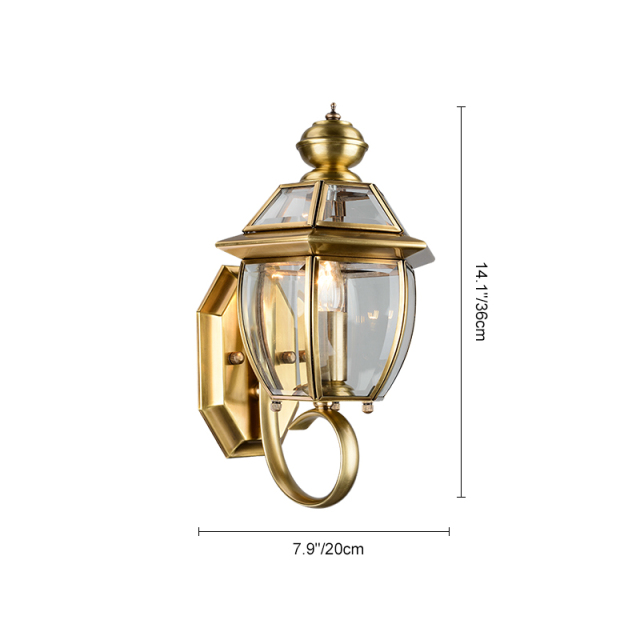 Mid-century Vintage Copper Wall Sconce Wall Light in Crisp Lines and Clear Beveled Glass with Antique Brass Finish