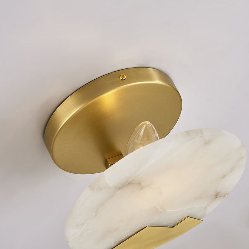 Modern Marble Round Circle Mini Wall Sconce Wall Light in Brass for Bedroom Bedside/ Living Room/ Hallway
