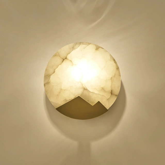 Modern Marble Round Circle Mini Wall Sconce Wall Light in Brass for Bedroom Bedside/ Living Room/ Hallway