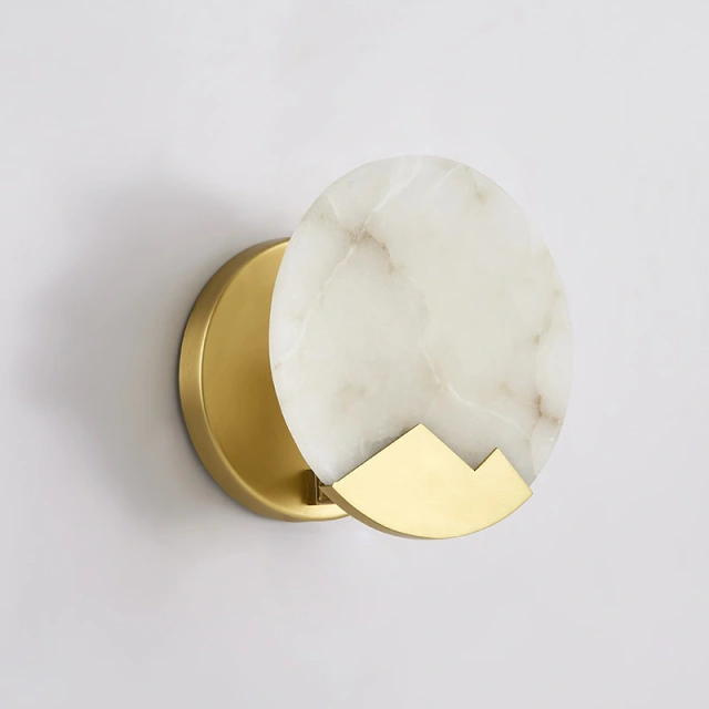 Modern Marble Round Circle Mini Wall Sconce Wall Light in Brass for Bedroom Bedside/ Living Room/ Hallway