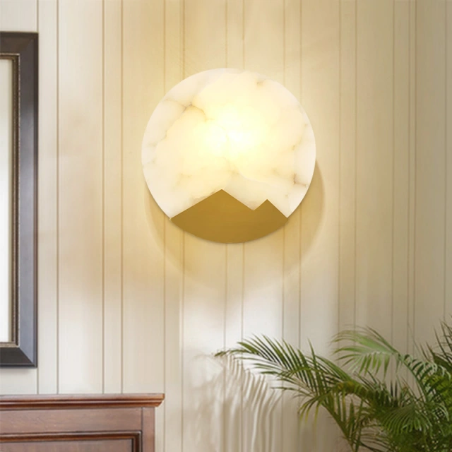 Modern Marble Round Circle Mini Wall Sconce Wall Light in Brass for Bedroom Bedside/ Living Room/ Hallway